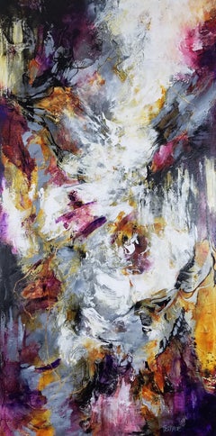 Come This Way - Landscape Grey, White, Ochre + Magenta Abstract Painting