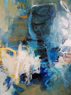 Like a River, Let it Flow Through You - Abstraktes Gemälde (Orange+Blau+Schwarz)