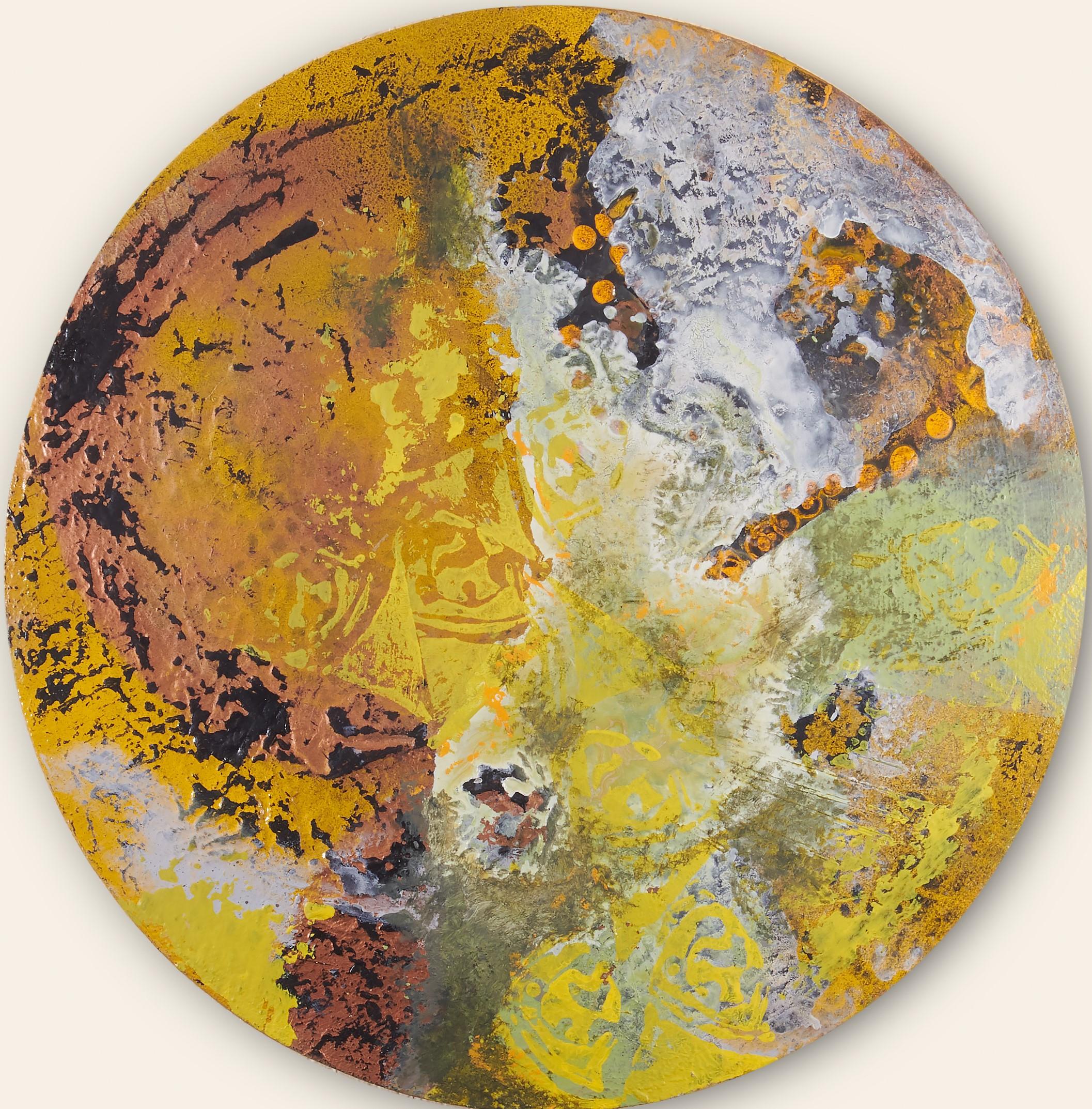 Shield of Agamemnon - Circular Abstract Painting of Mythology in Yellow