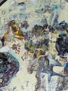 Avalanche- Média mixte abstrait de paysage avec des nœuds celtiques crème et bleu