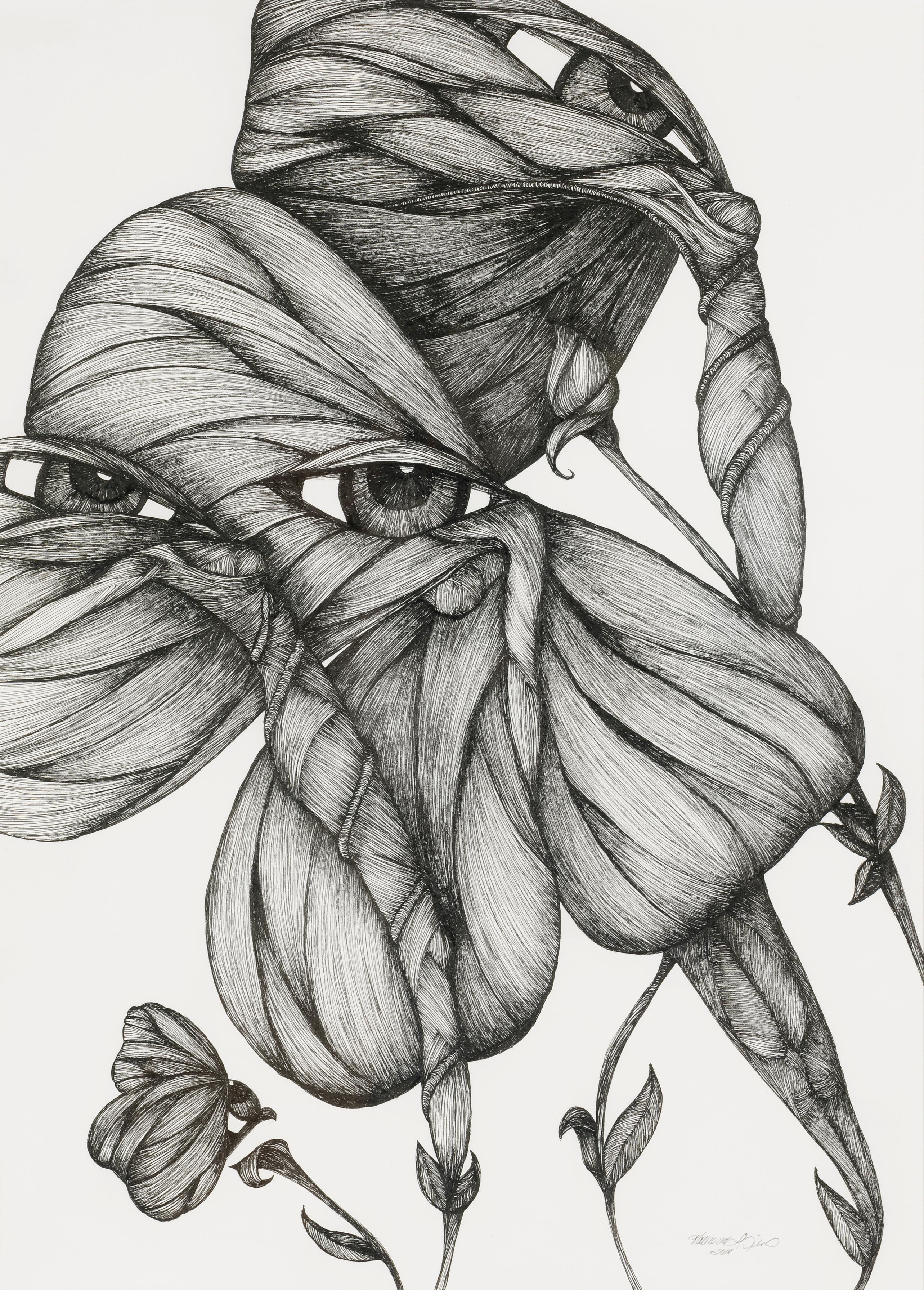 Garden Party III- Ink on Paper, Black and White Surreal Drawing - Art by Katherine Filice