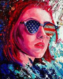 "III" Colorful painting of Woman / Female Portrait Red, White, Blue