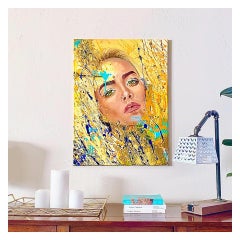 "IV" Colorful painting of Blonde Woman / Female Portrait Yellow, Green Eyes
