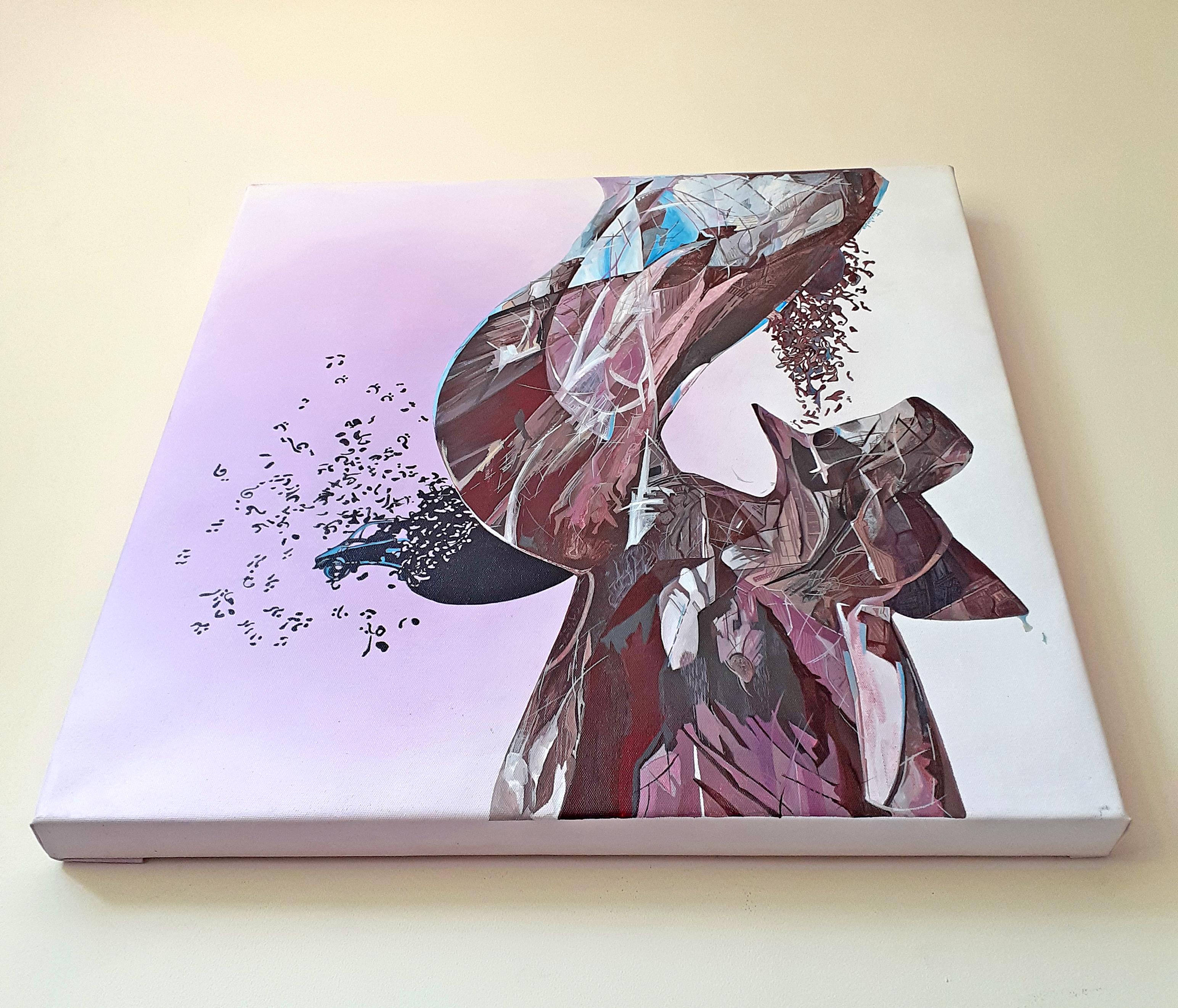 I Believe I Can Fly -Incredible 5 Panel Painting in Pink + Grey by Indian Artist For Sale 3