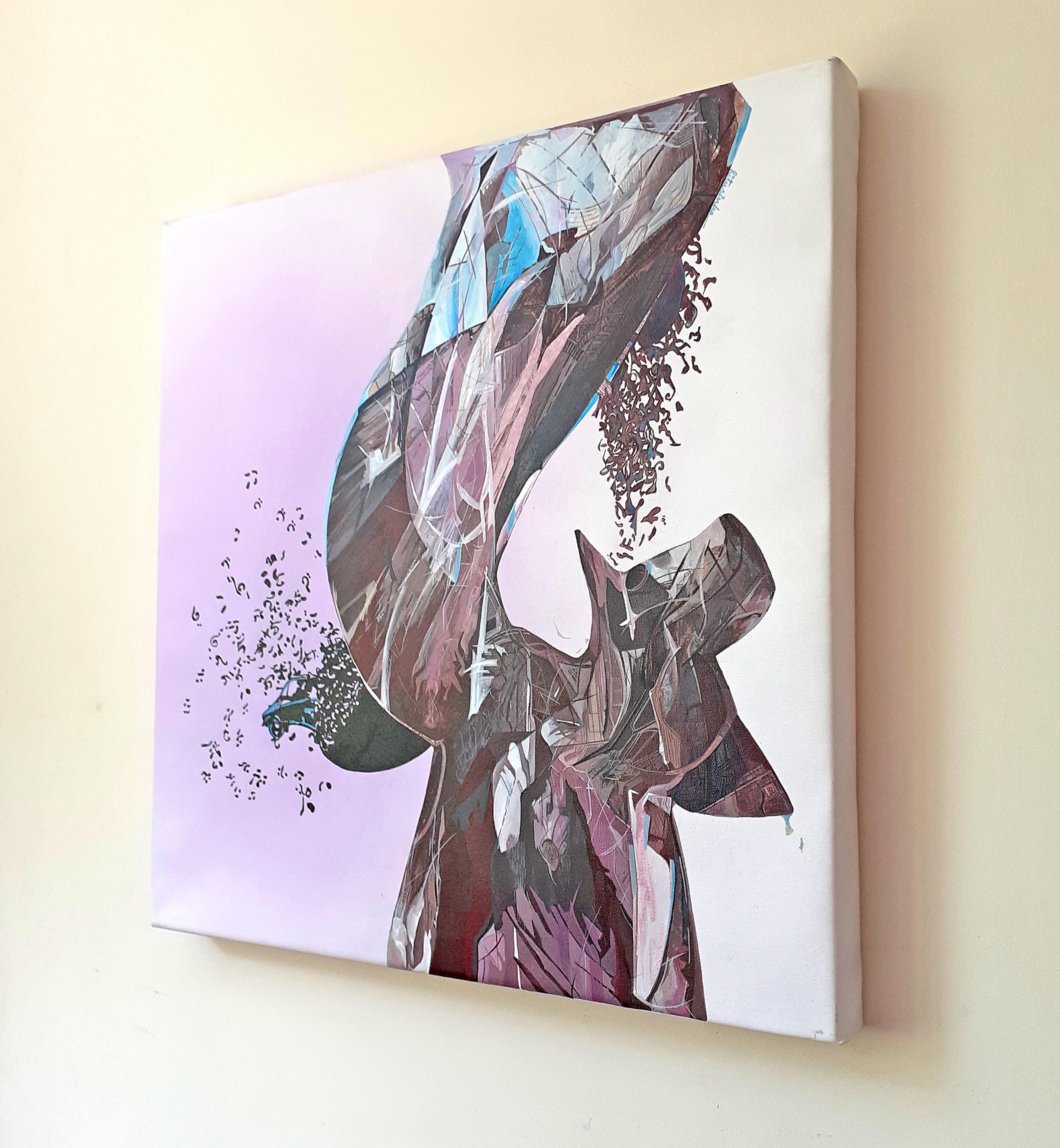 I Believe I Can Fly -Incredible 5 Panel Painting in Pink + Grey by Indian Artist For Sale 4
