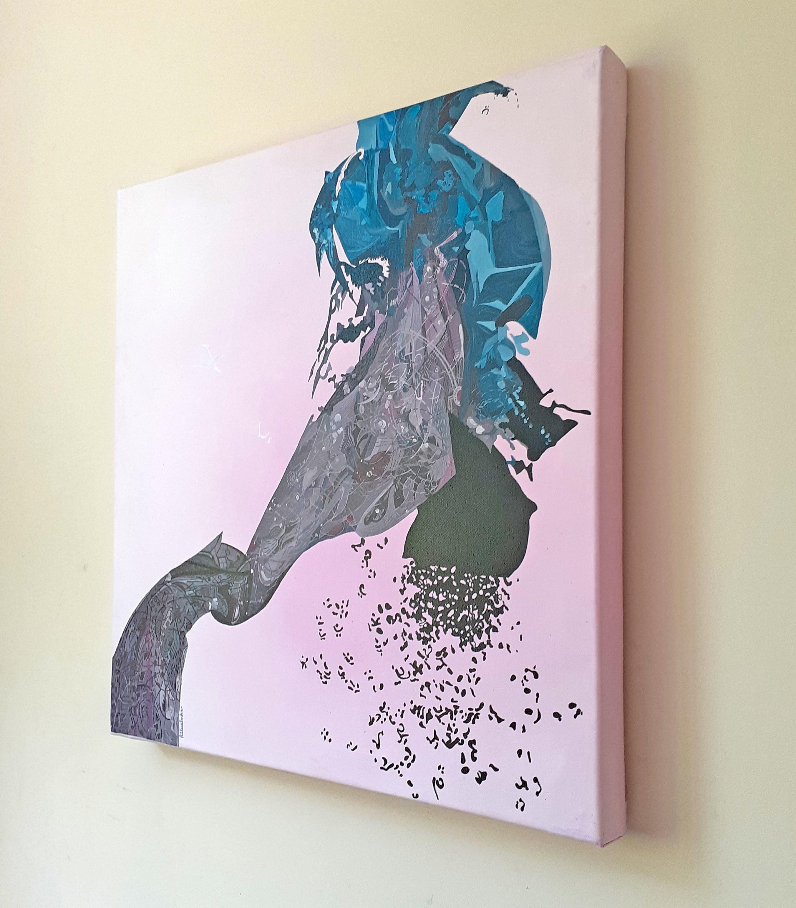 I Believe I Can Fly -Incredible 5 Panel Painting in Pink + Grey by Indian Artist For Sale 5