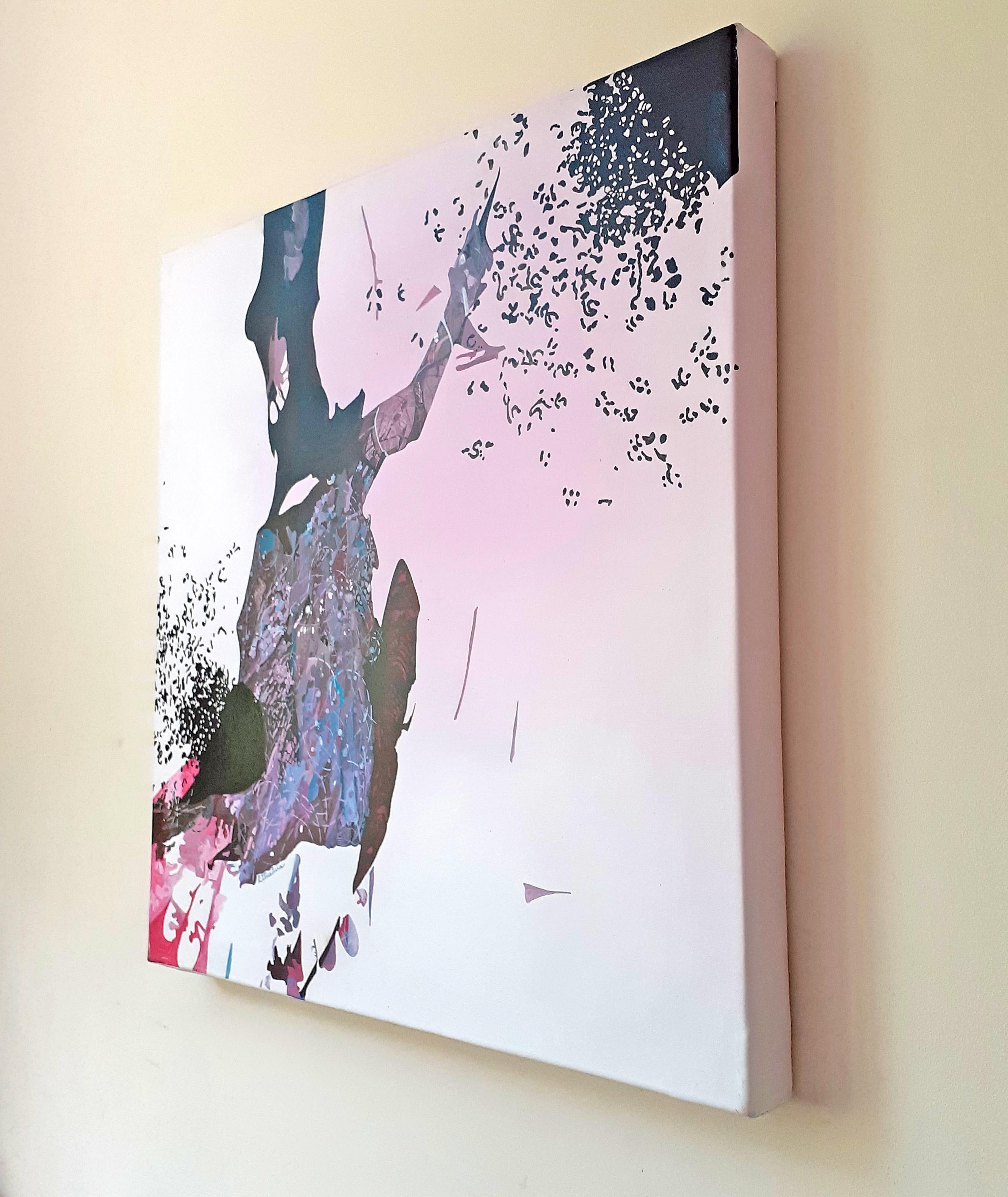I Believe I Can Fly - Unglaubliches 5-Paneel-Gemälde in Rosa + Grau von indischem Künstler im Angebot 10