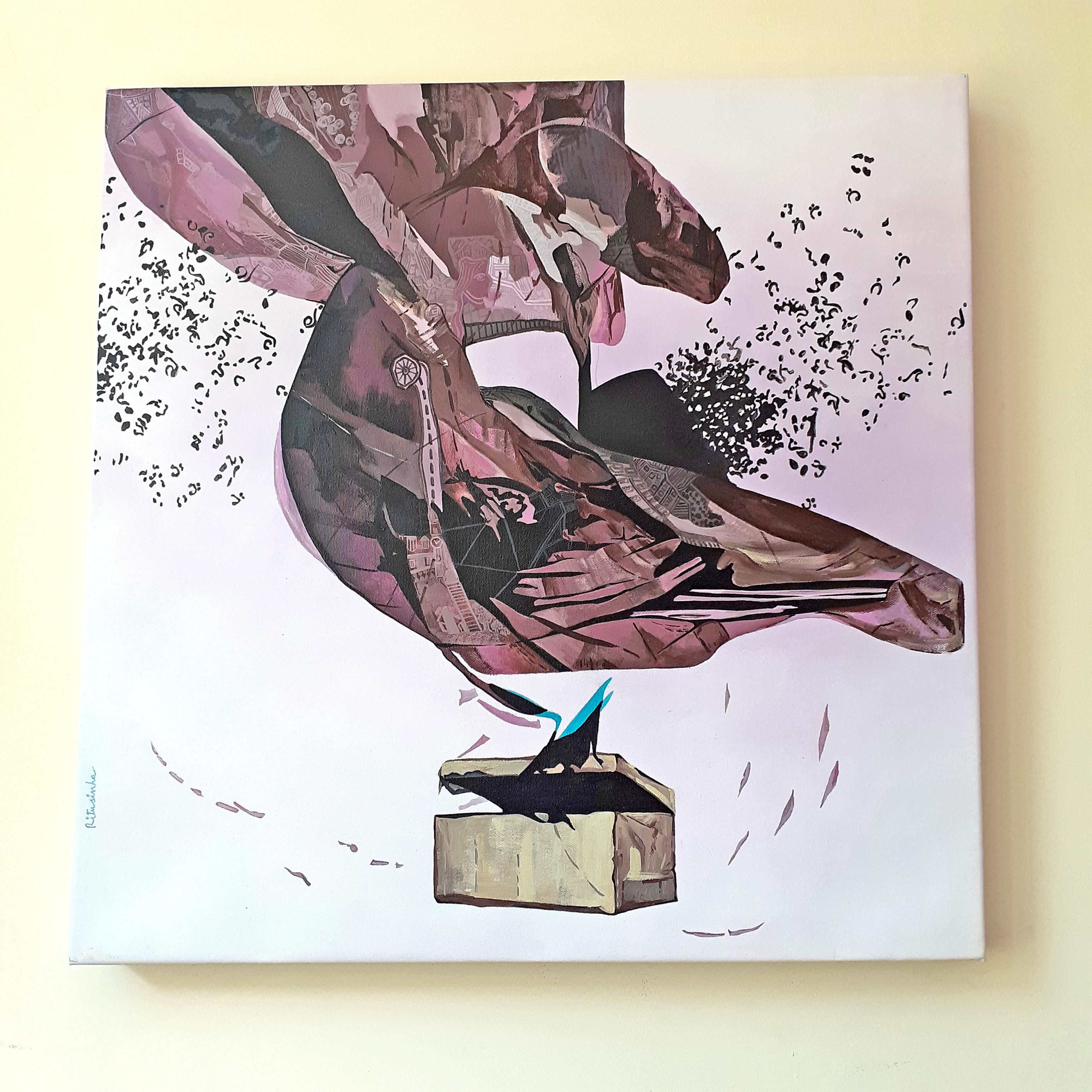 I Believe I Can Fly -Incredible 5 Panel Painting in Pink + Grey by Indian Artist 11