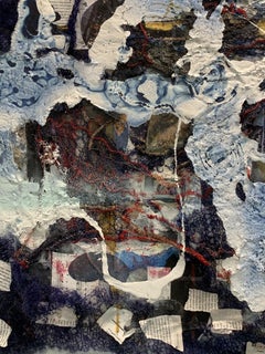 Spring Thaw - Peinture acrylique abstraite, peinte sur peau, laine, fil, tissu sur toile