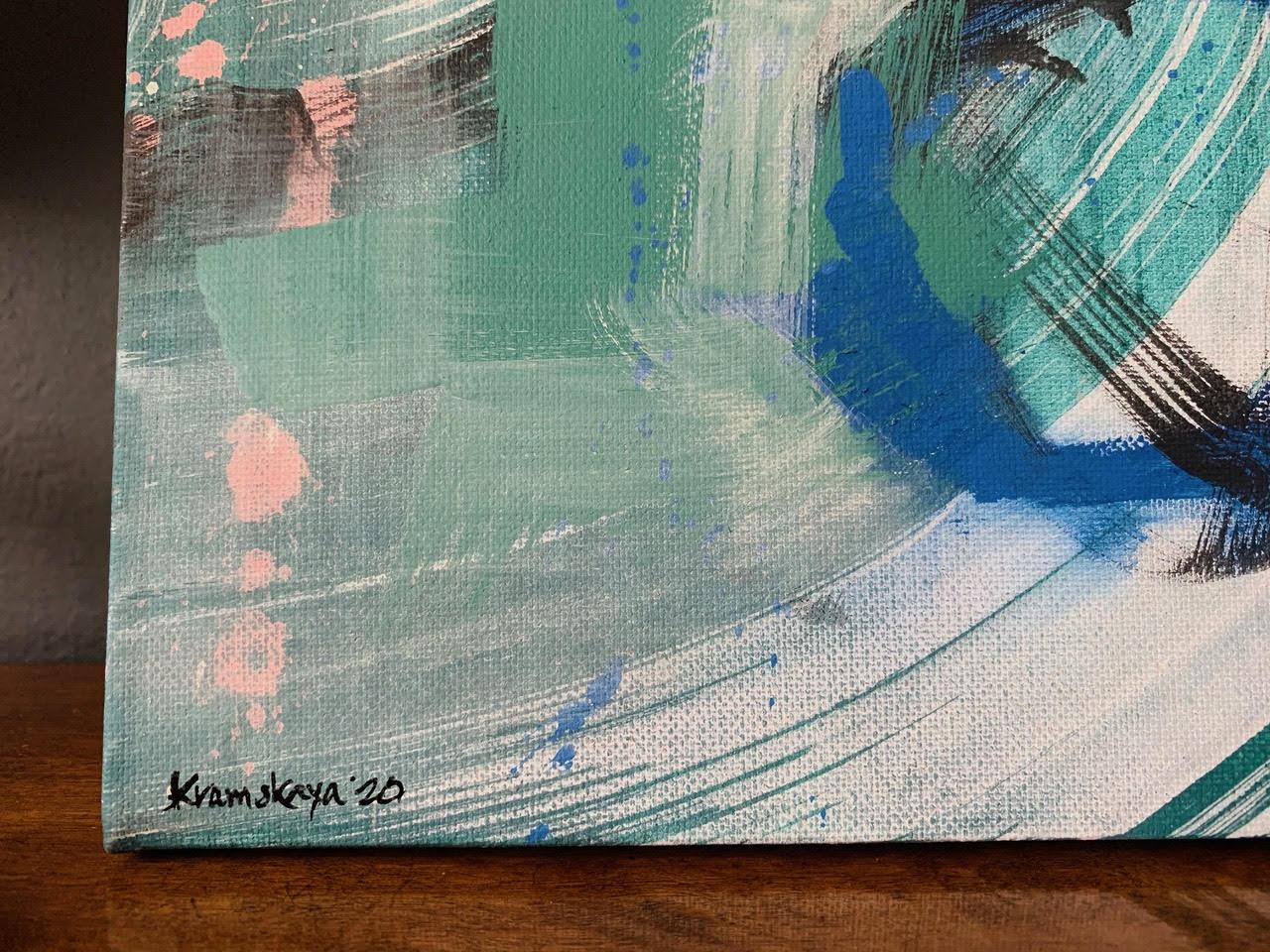 Just Breathe- Abstract Acrylic on Canvas - Grey, Pink, Teal, Blue 3