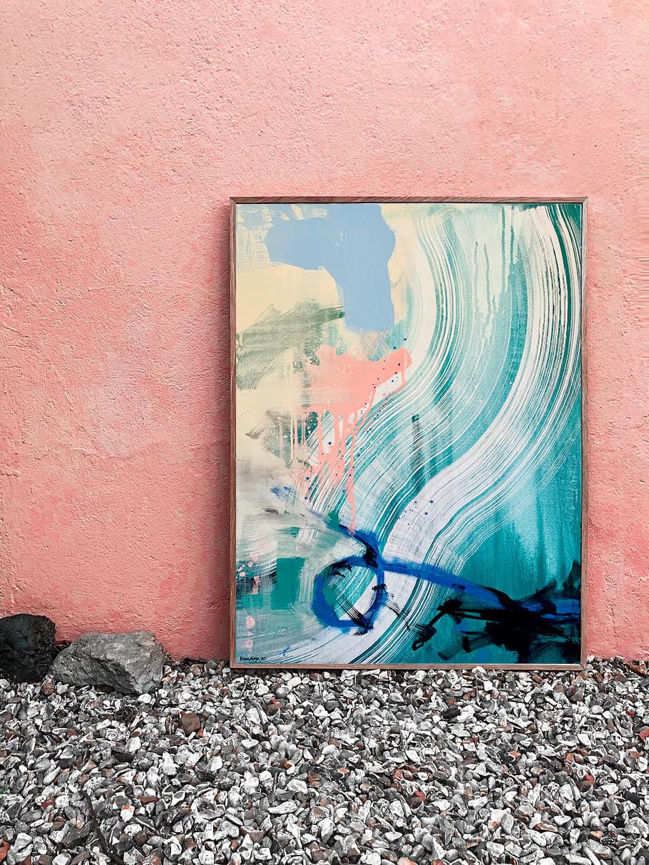 Just Breathe- Abstract Acrylic on Canvas - Grey, Pink, Teal, Blue 4