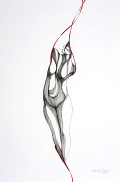 Pose Three Study II - Black, White and Red Nude Figure Drawing in Pen and Ink