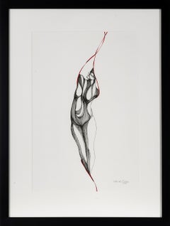 Pose Three Study II - Black, White and Red Nude Figure Drawing in Pen and Ink