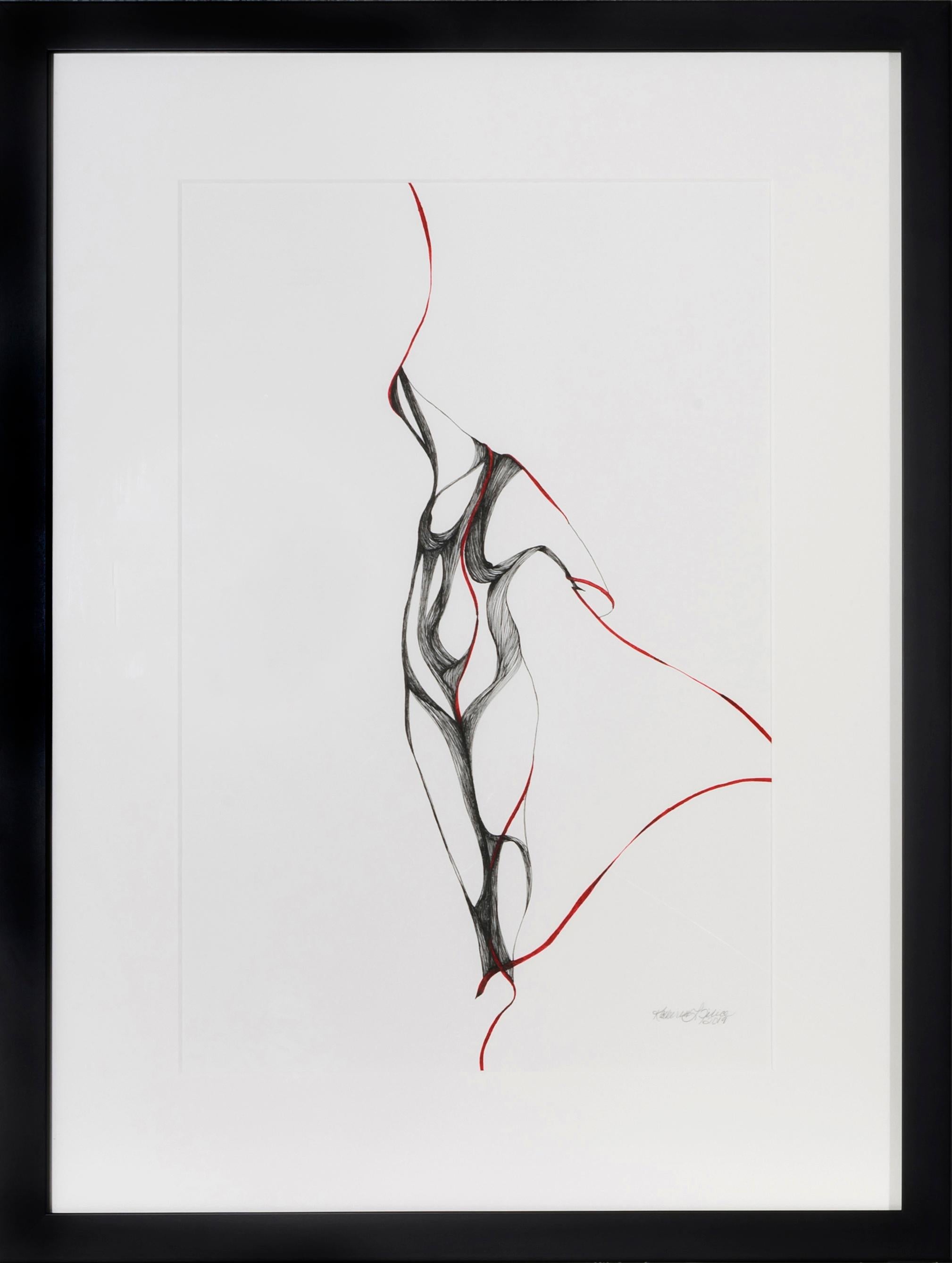 Figurative Art Katherine Filice - Pose trois Étude III - Dessin figuratif en noir, blanc et rouge