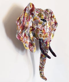 Marfil - Majestic Elephant Sculpture in Up-cycled Materials Silver + Gold + Pink