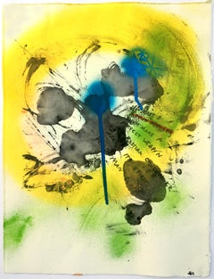 Don't Make a Perfect Weapon - Abstract Spray Paint and Ink on Monotype, Yellow