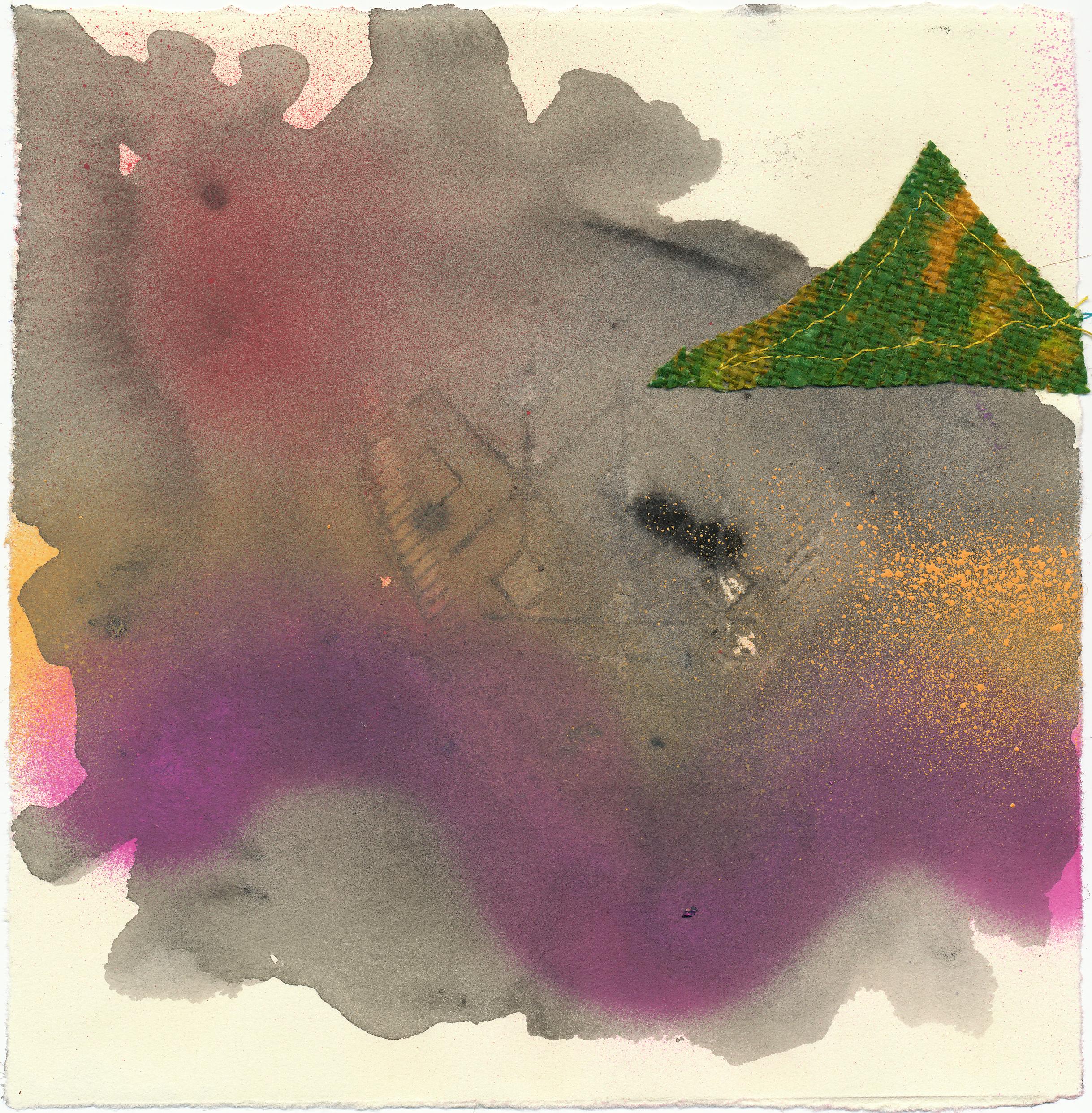 Foot of Mountain - Landschaft Zeitgenössische abstrakte Mixed Media-Abstraktion in Violett