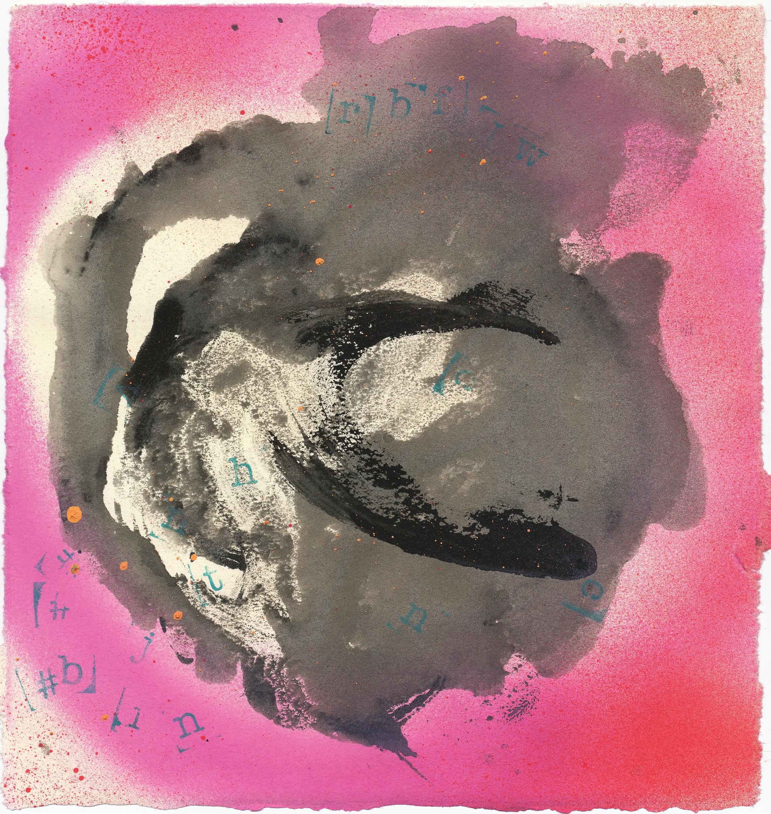 Vivian Liddell Abstract Painting - Love Letter iii - Expressionist Abstract Work on Paper with Pink and Black
