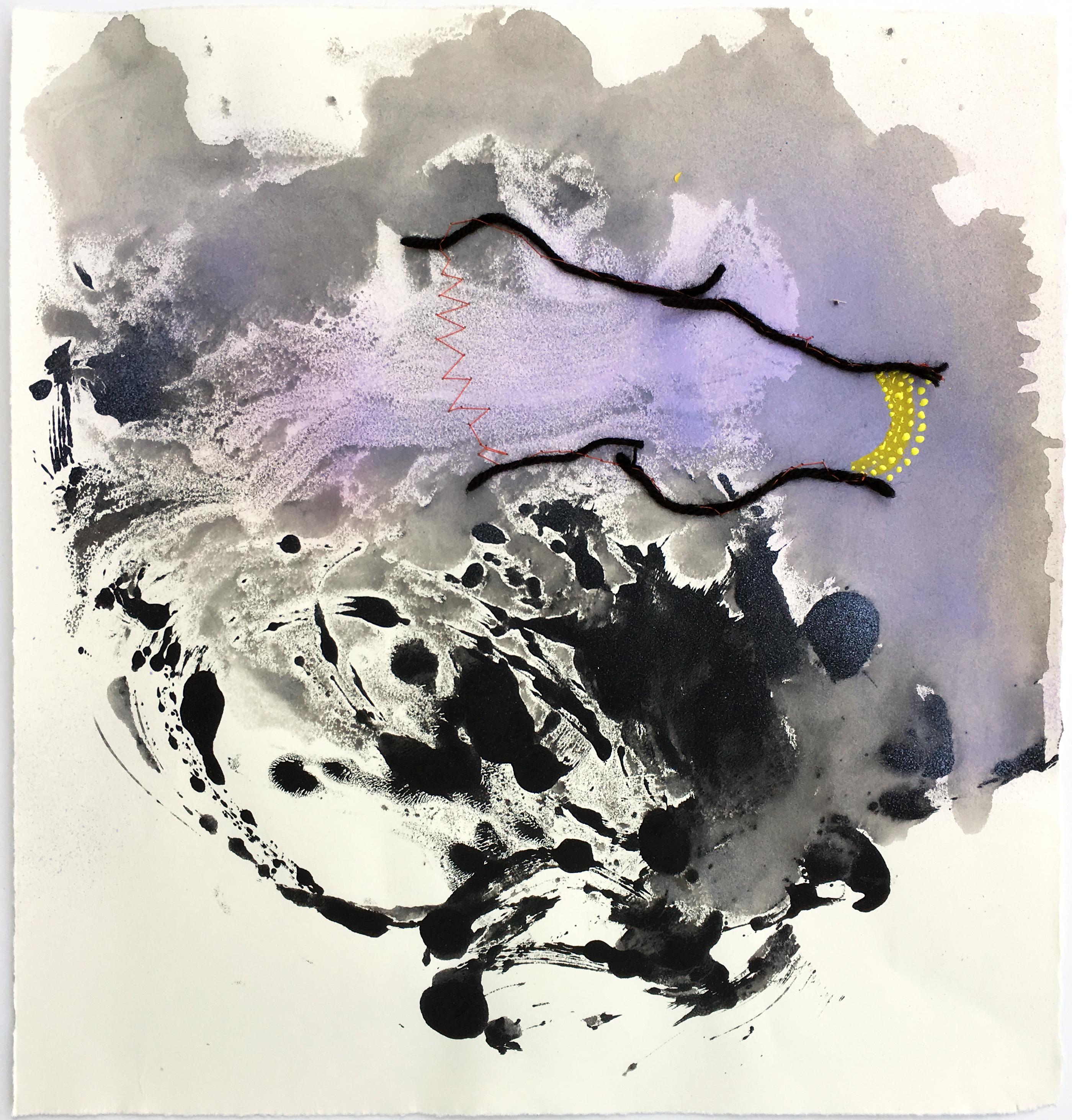Moonwalk - Zeitgenössische abstrakte Expressionismus-Arbeit auf Papier mit Mischtechnik