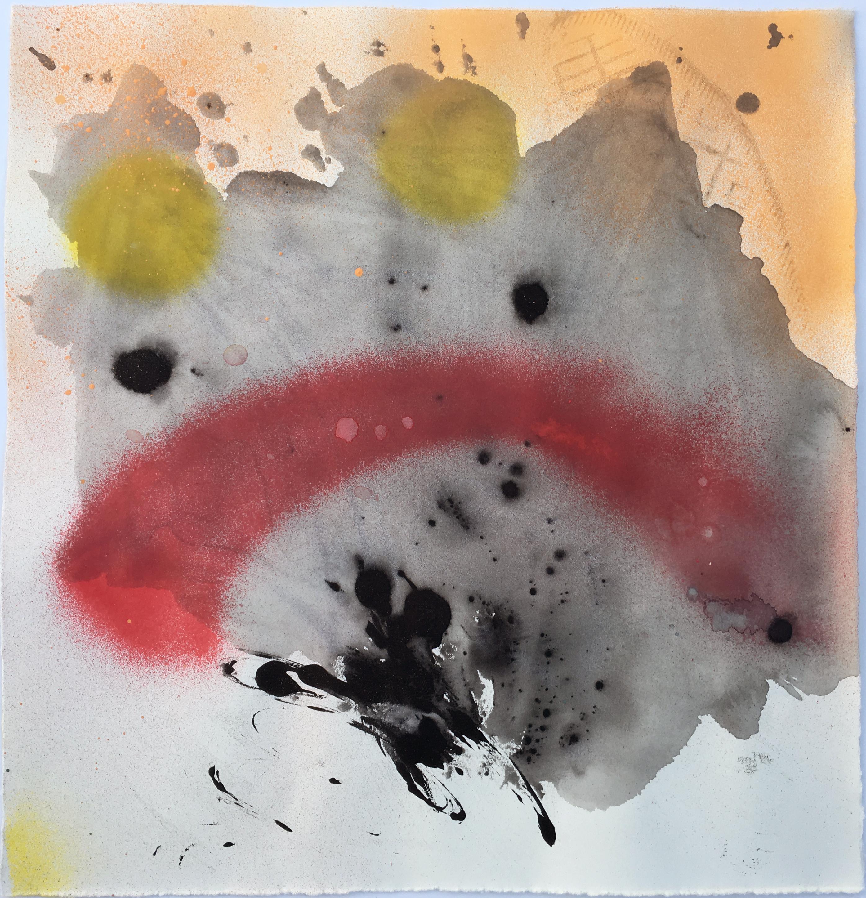 Vivian Liddell Abstract Drawing - The DT's - Contemporary Abstract Spray Paint Painting, Orange, Red and Black
