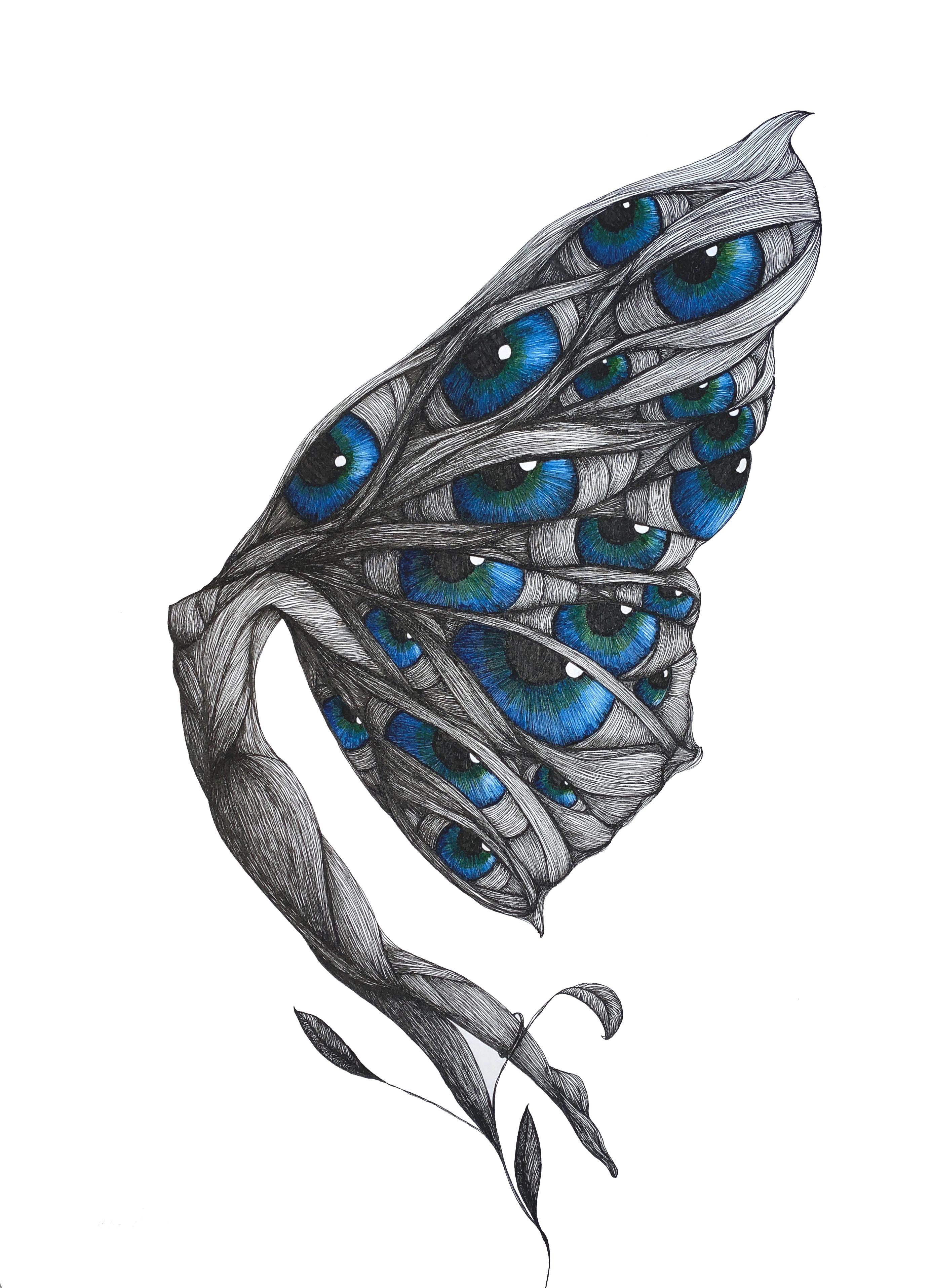 Garden Party VI  - Spectacular Drawing of Winged Female / Butterfly Figure  - Art by Katherine Filice
