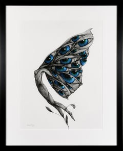 Garden Party VI  - Spectacular Drawing of Winged Female / Butterfly Figure 