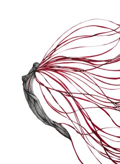 Garden Party VII  - Pen, Ink, Black White and Red Drawing of Female Figure