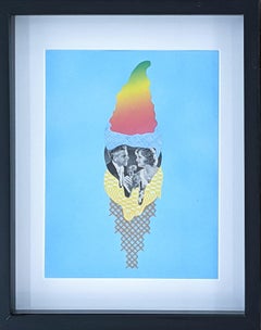Used Lemondrop Love - Collage of Film Noir Couple as an Ice Cream Cone (Blue +Yellow)