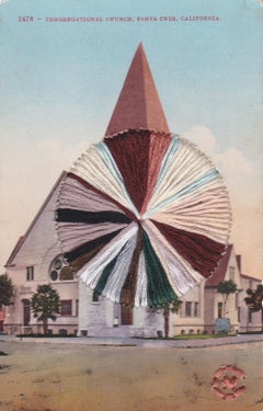 Santa Cruz Church - Postcard Image of California Home  with Embroidered Thread