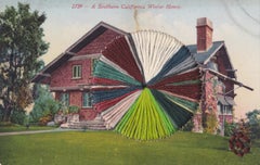 A Southern California Winter Home - Postcard Image of Red House and Embroidery 