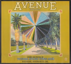 Avenue- Vintage Image of Fruit Label with Embroidery Thread, Yellow & Blue 