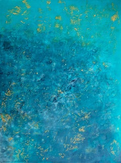 Hope Floats - Rich Abstract Encaustic Wax Painting of Water Ocean in Blue + Teal