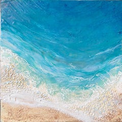 Cardiff Morning - Beautiful Ocean Landscape Abstract Painting with Waves & Sand