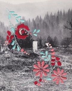 In Peace n° 3 - broderie à motifs floraux rouges de Dias de Muertos