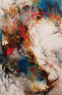 The Winds of OZ #1 & #2- Abstract Diptych with Red + Blue + Neutral Colors