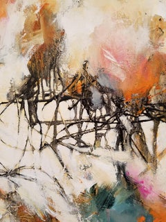 Spacewalker V - Large Modern Abstract Painting in Pink+Grey+White+Teal