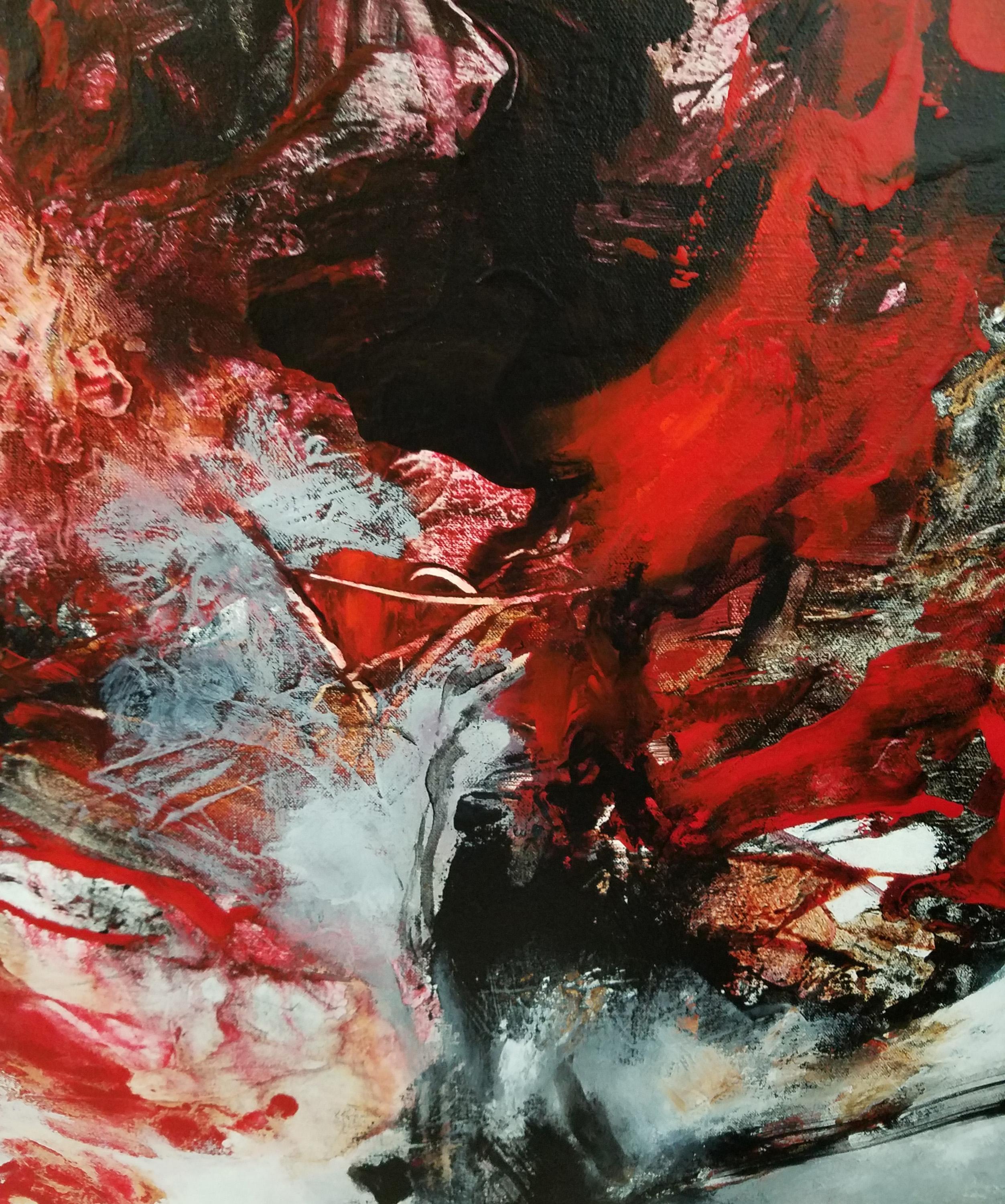 How to Grow a Diamond - Powerful Gestural Abstract Painting, Red + Black + White 1