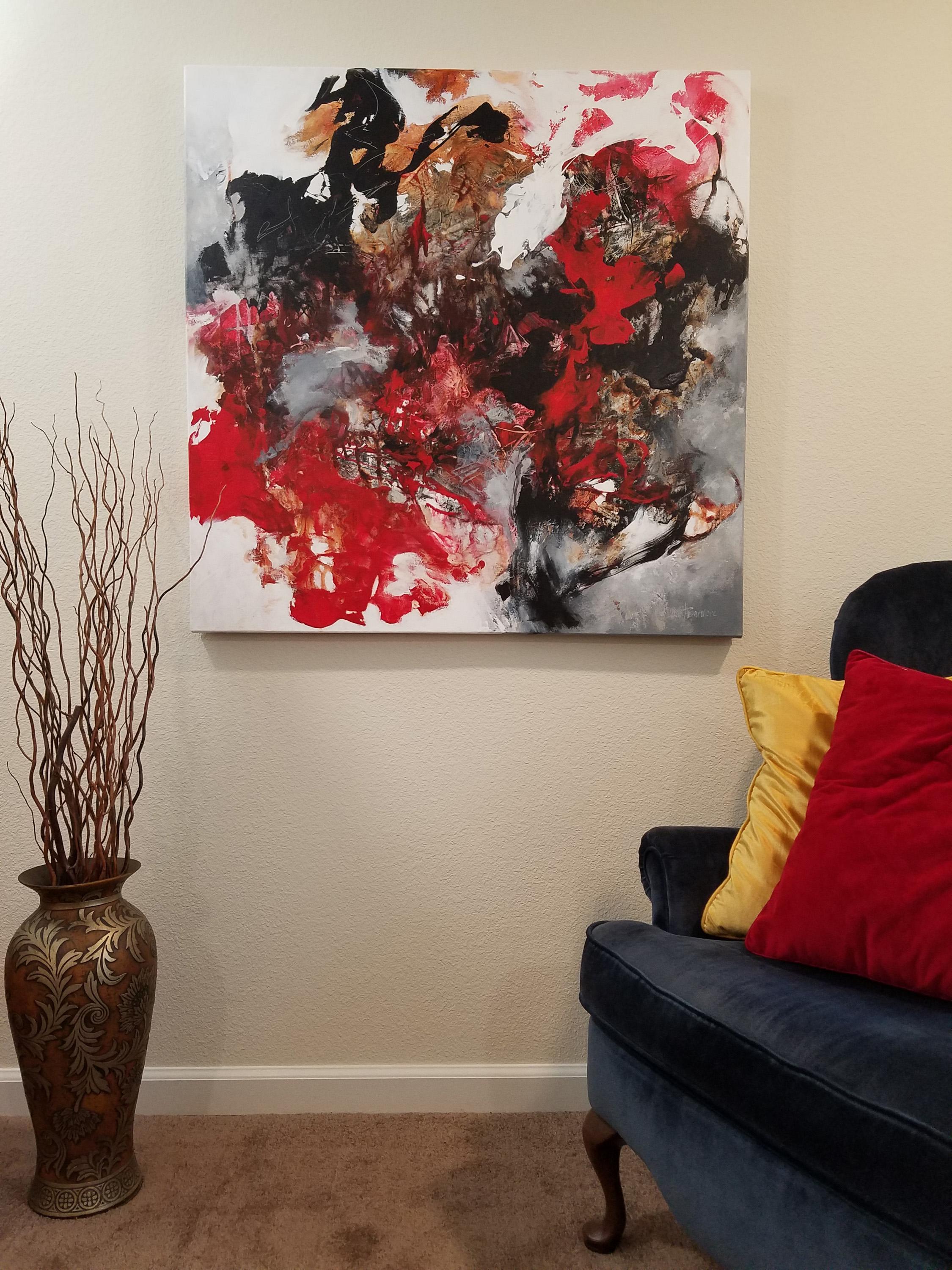 How to Grow a Diamond - Powerful Gestural Abstract Painting, Red + Black + White 2