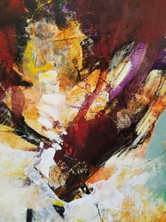 The World Awaits You - Textured Modern Abstract Painting, (Cream+Red+Green)