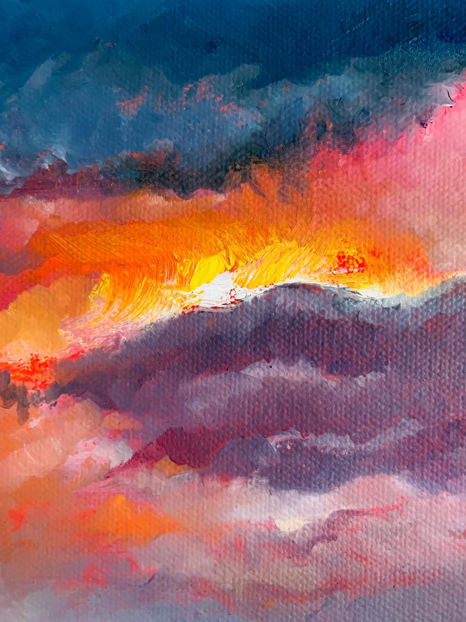 Red Sunset - Beautiful Pink + Purple + Orange Seascape Sunset  - Painting by Natasha Kramskaya