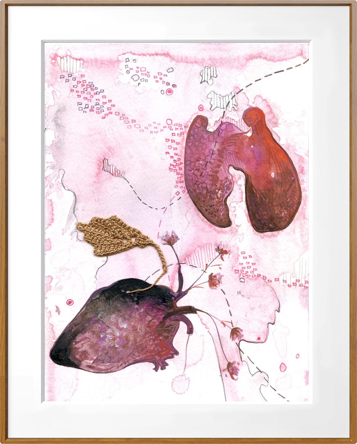 Birth Healing -  14 panel Pink, Red, and Grey Painting by Indian Artist  4