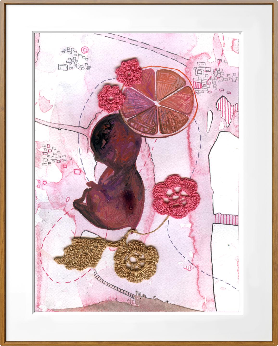 Birth Healing -  14 panel Pink, Red, and Grey Painting by Indian Artist  15