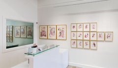 Guarigione del parto 14 pannelli rosa, rossi e grigi dipinti da un artista indiano