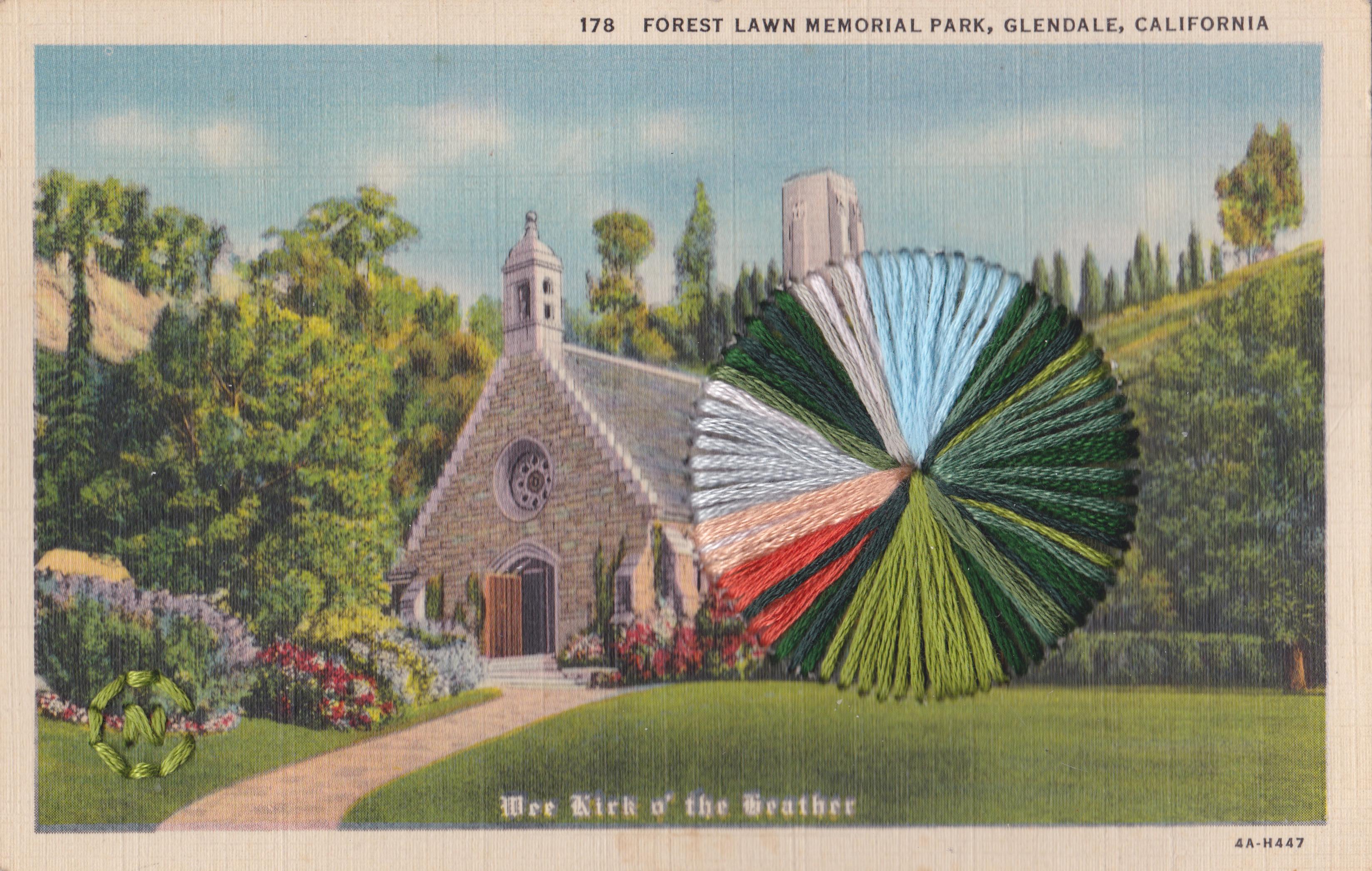 Natalie Ciccoricco Landscape Art - Forest Lawn - Vintage Postcard of Glendale Church in Hillside Landscape