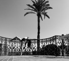 Self-Reflection No. 1 - Black and White Photograph of Female Form and Palm Tree