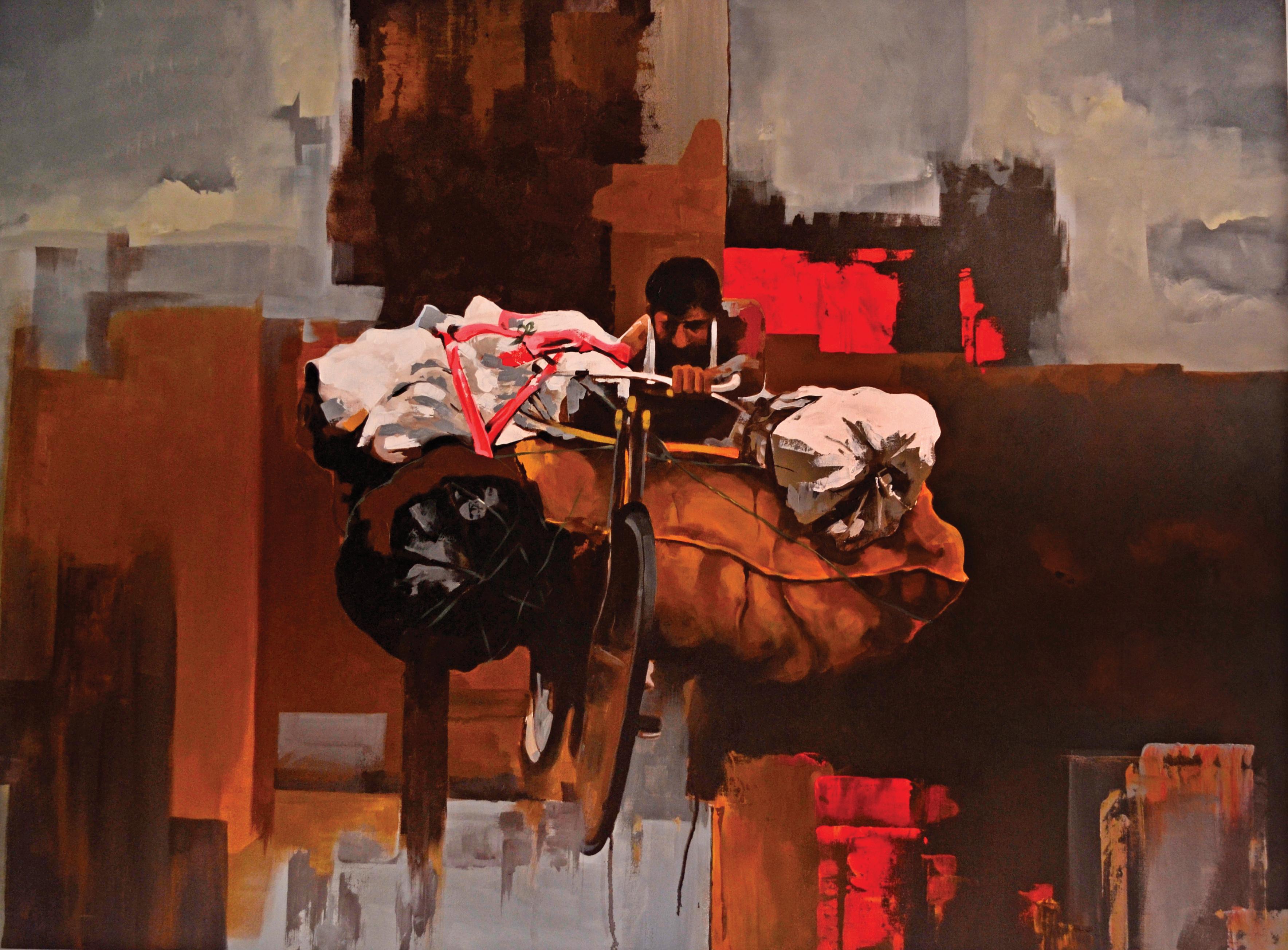 Coalgate- Brooding Figurative Abstract of Indian Resident in Brown + Red + Grey
