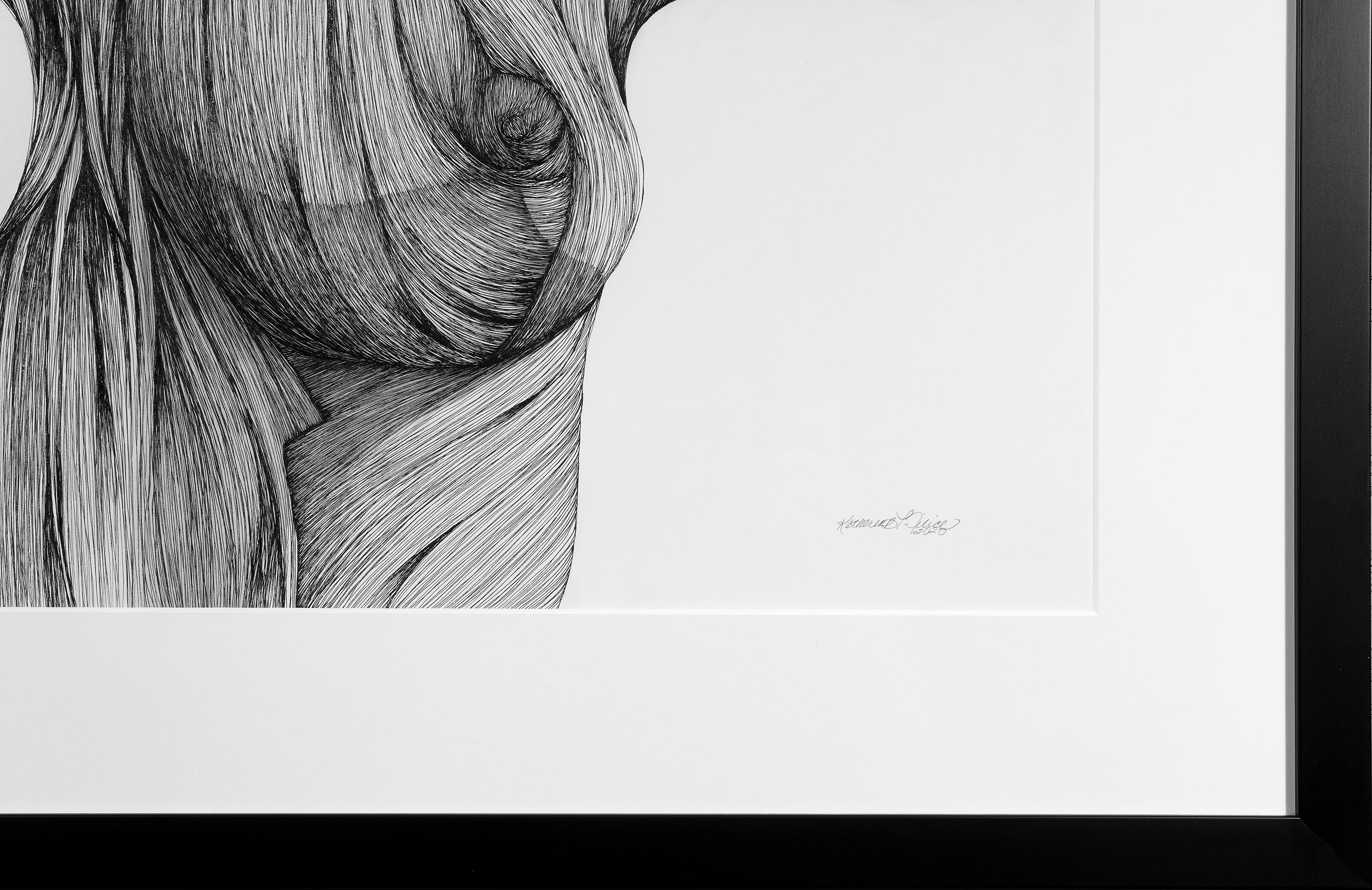 Ether - Stift, Tinte, Schwarz-Weiß-Zeichnung einer weiblichen Figur (Zeitgenössisch), Art, von Katherine Filice