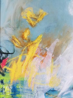 Sheltering #12- Abstract Expressionist Painting Teal + Cream + Yellow