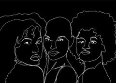 Gyals BW- Ilustración Digital Contemporánea de Tres Mujeres (Negro+Blanco) (1/20)
