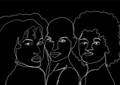 Gyals BW- Contemporary Digital Illustration of Three Women (Black+White) (1/20)